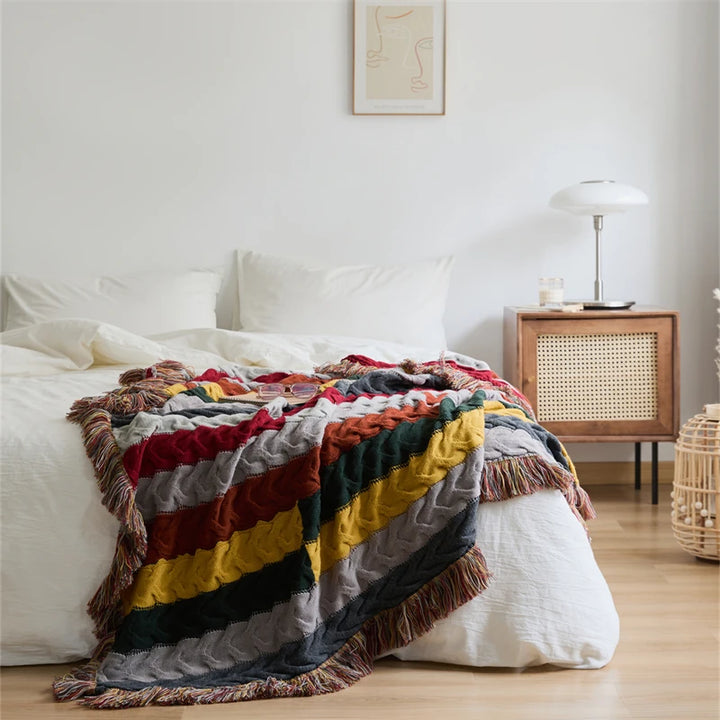 Crochet Contrast Color Blanket + Pillow