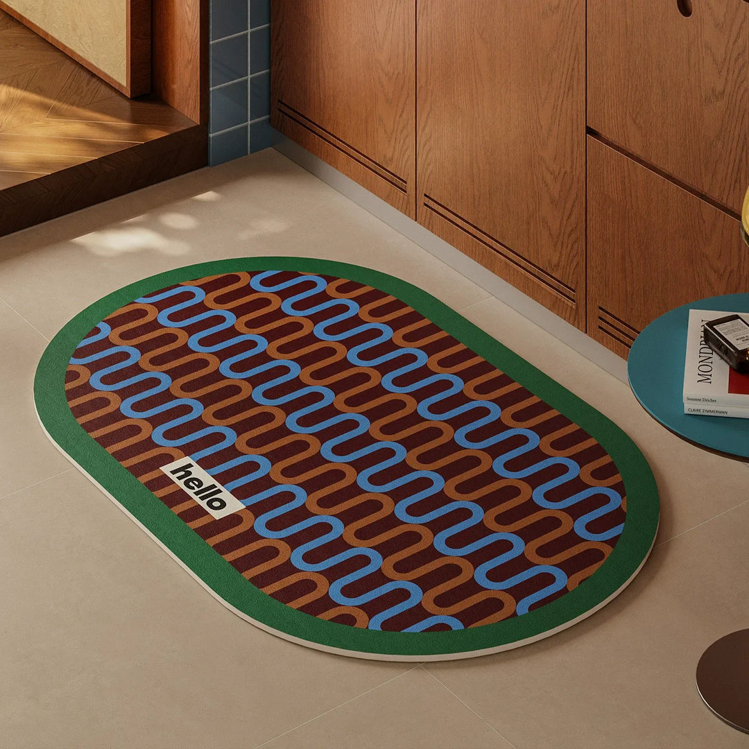 Wavy Hello Lined Bathroom Mat