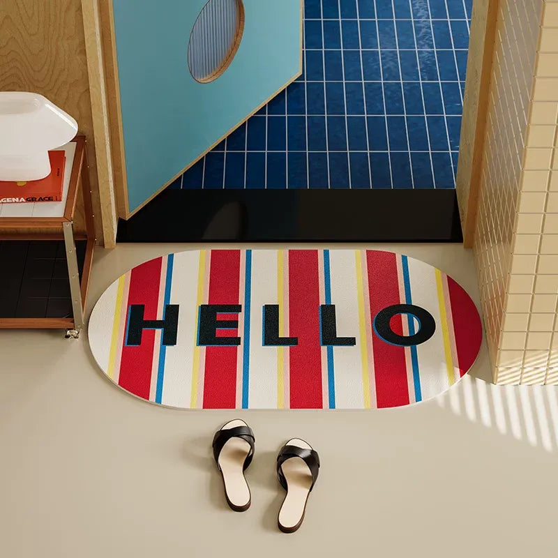 Hello Color Block Bathroom Mat
