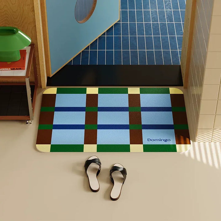 Green Grid Space Bathroom Mat