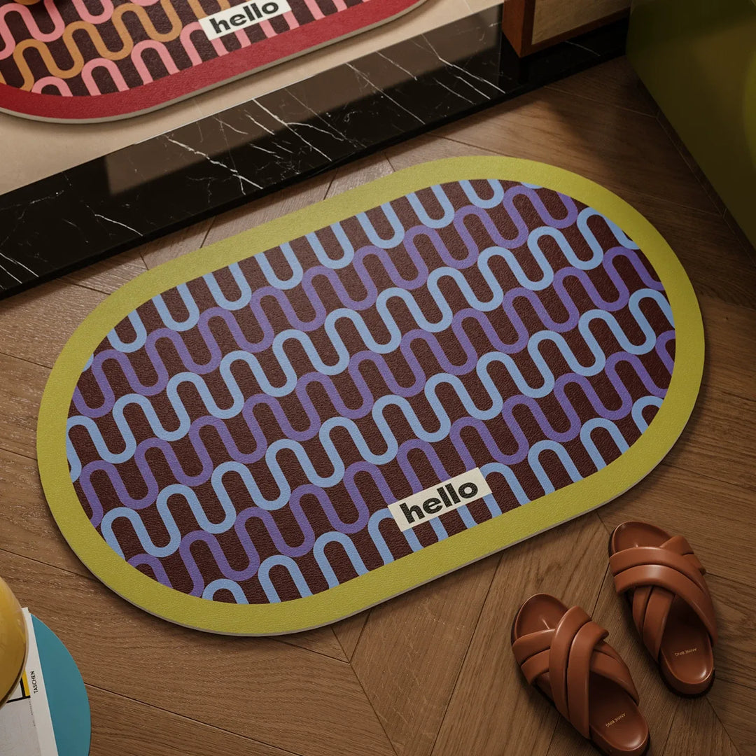 Wavy Hello Lined Bathroom Mat