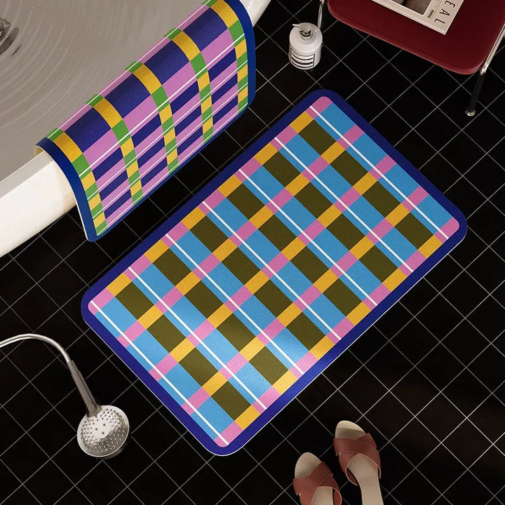 Bright Woven Plaid Bathroom Mat