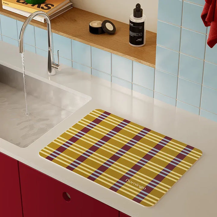 Yellow Grid Space Kitchen Mat