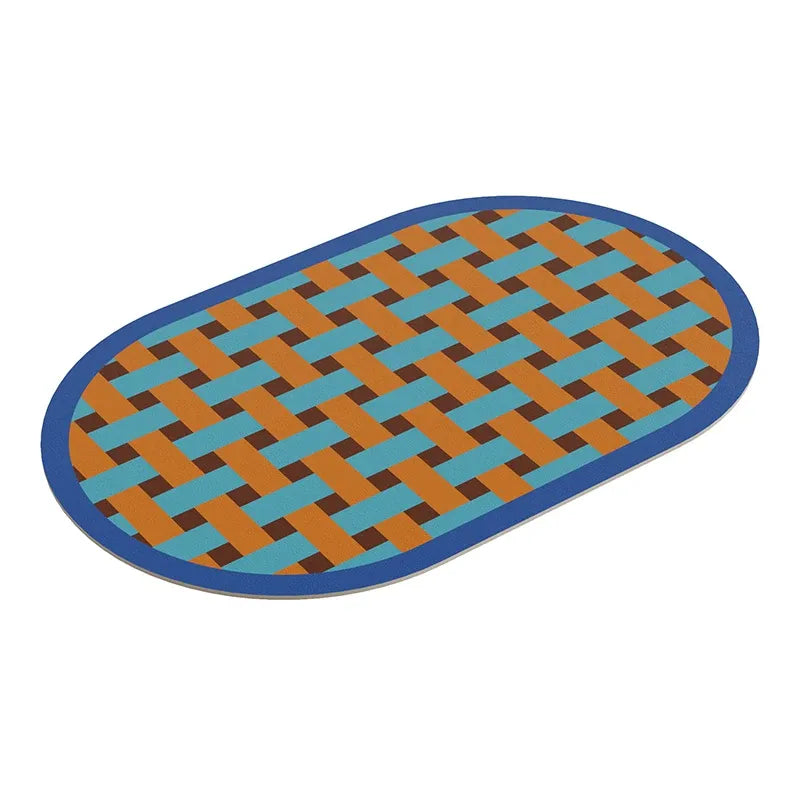 Woven Plaid Oval Bathroom Mat