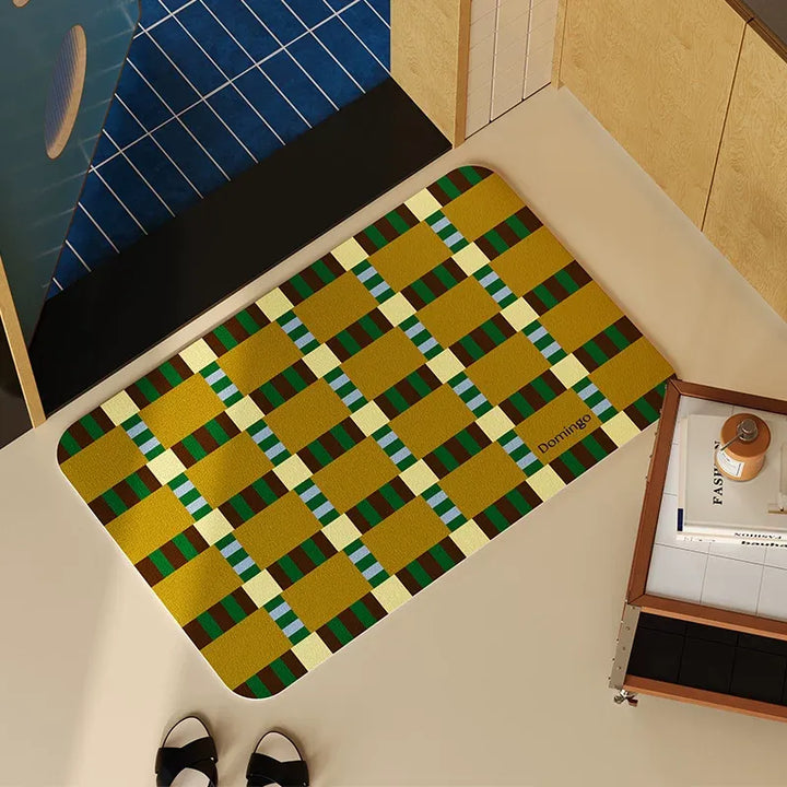 Green Grid Space Bathroom Mat