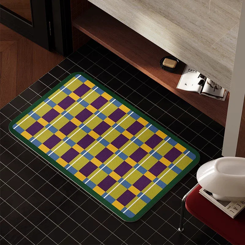 Bright Woven Plaid Bathroom Mat