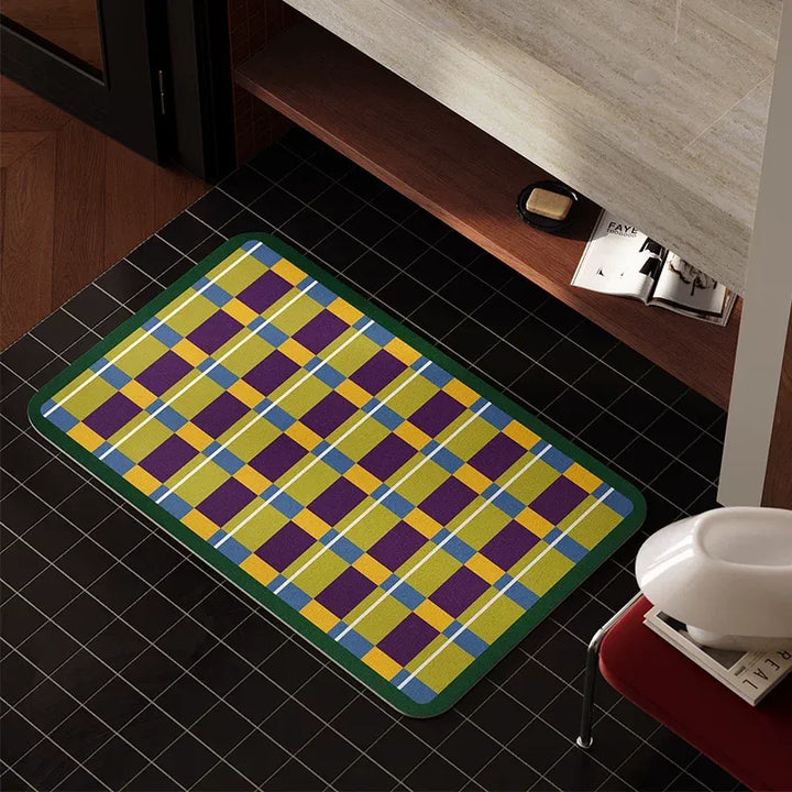 Bright Woven Plaid Bathroom Mat