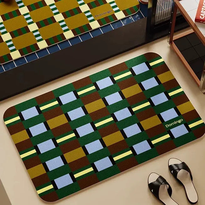 Green Grid Space Bathroom Mat