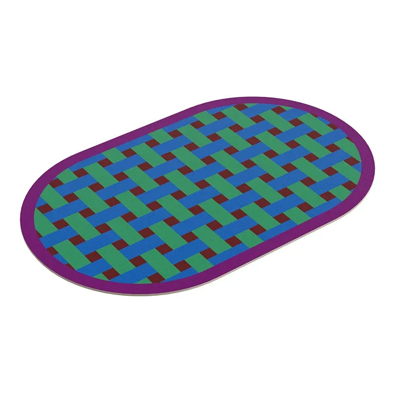 Woven Plaid Oval Bathroom Mat