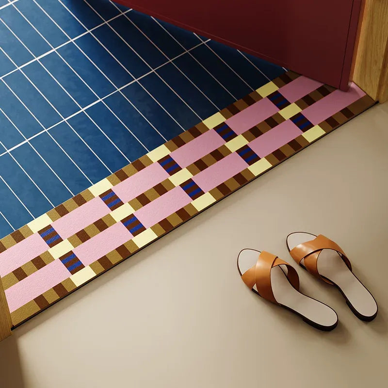 Pink Grid Space Narrow Door Mat