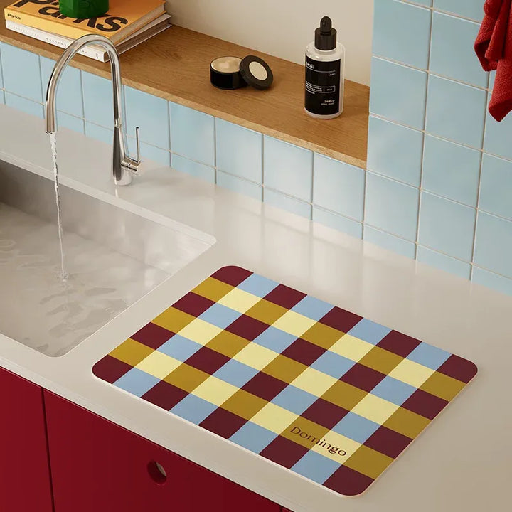 Yellow Grid Space Kitchen Mat