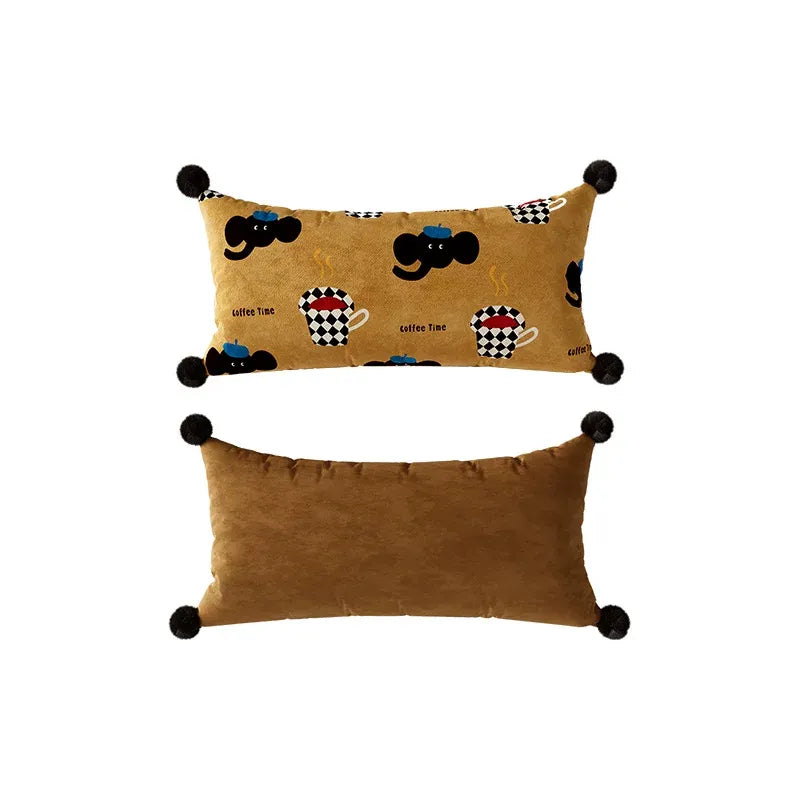 Elephant Coffee Time Lumbar Pillows