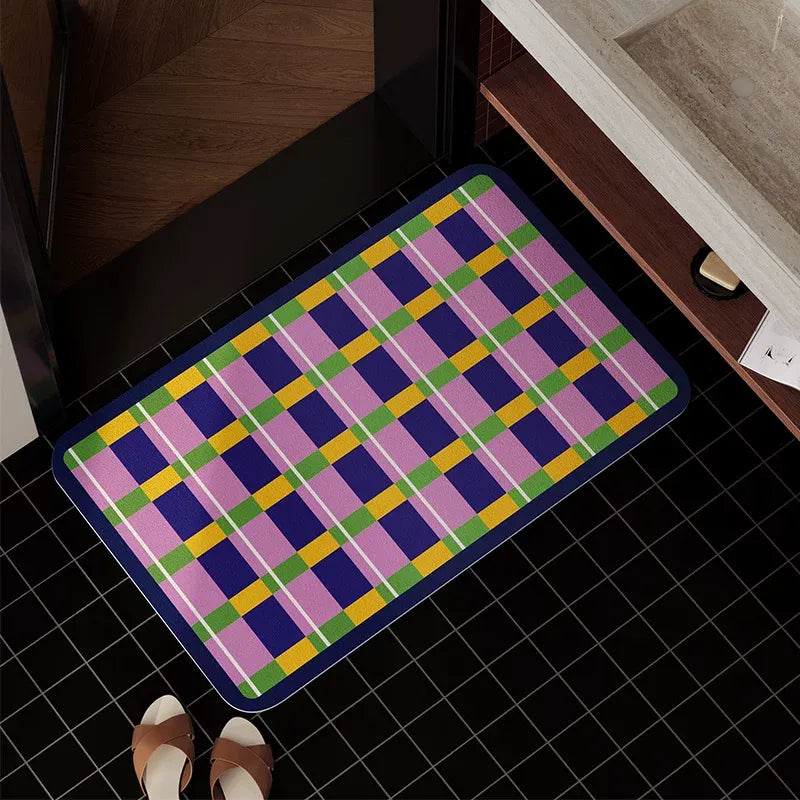 Bright Woven Plaid Bathroom Mat