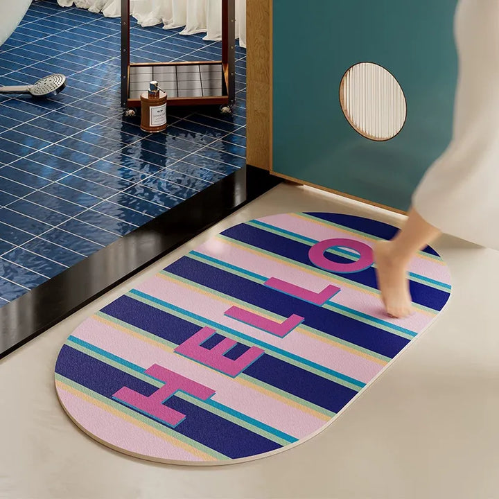 Hello Color Block Bathroom Mat
