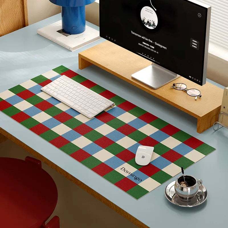 Red &amp; Green Grid Space Desk Mat