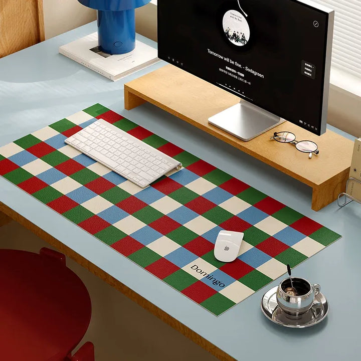 Red &amp; Green Grid Space Desk Mat