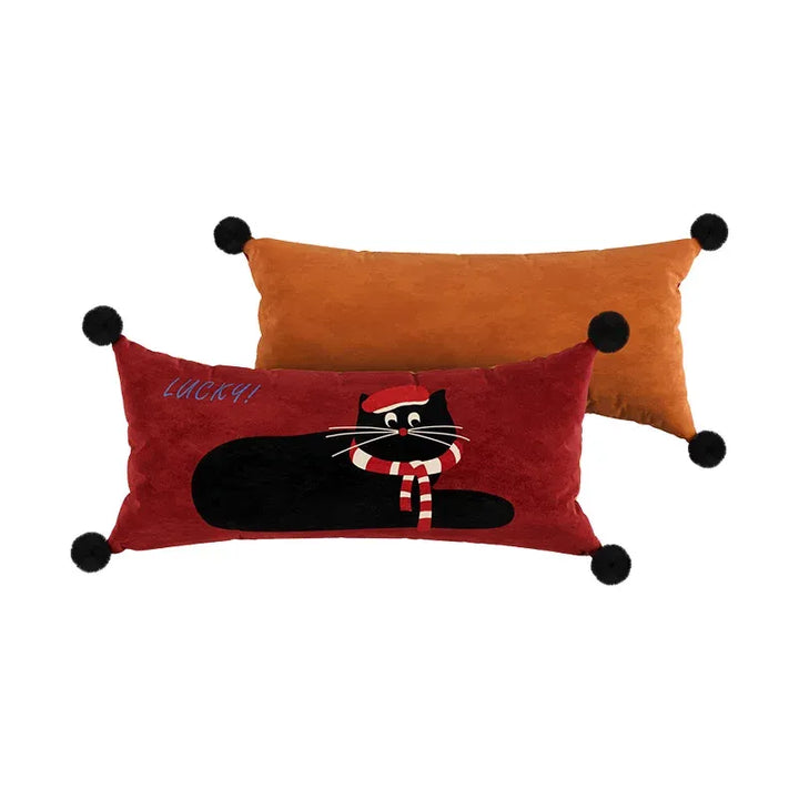 Red & Yellow Cat Pattern Lumbar Pillows