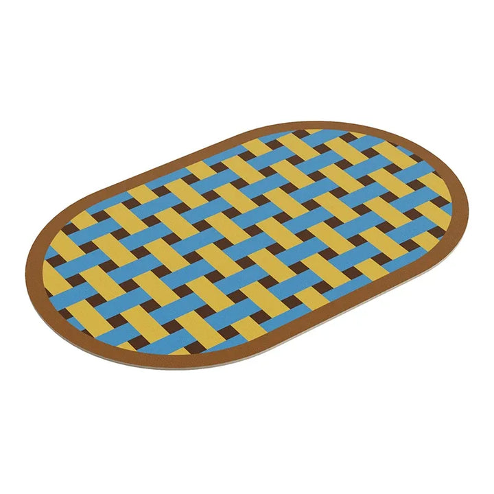 Woven Plaid Oval Bathroom Mat