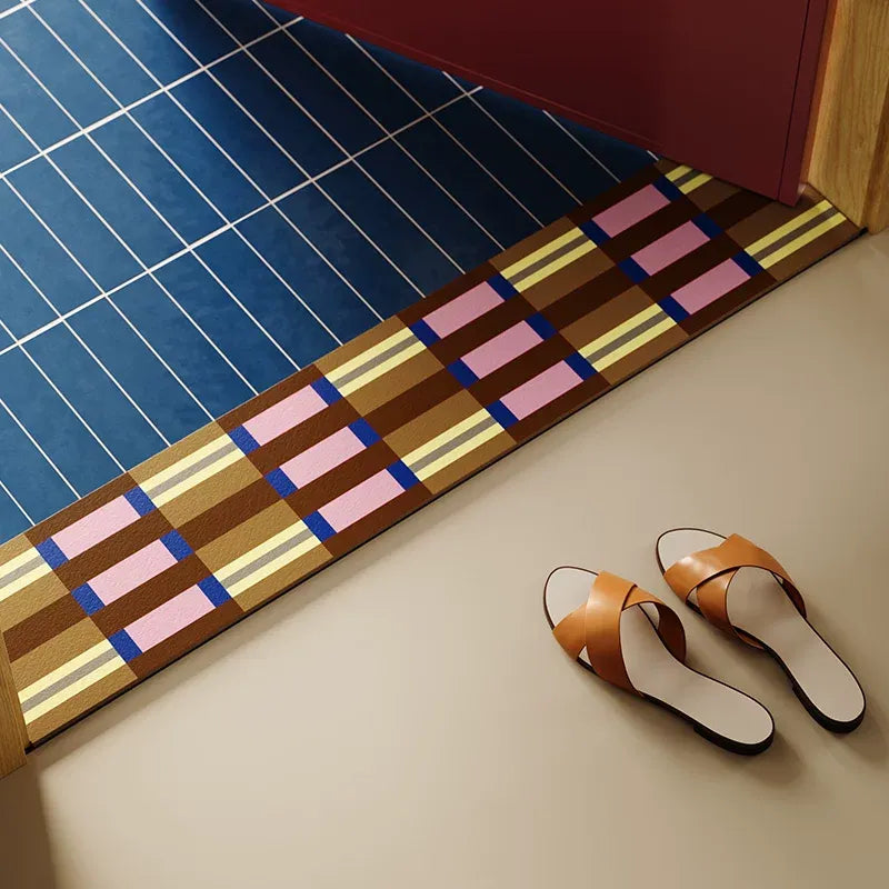 Pink Grid Space Narrow Door Mat