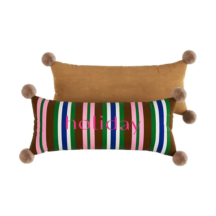 Striped Colorful Holiday Lumbar Pillow