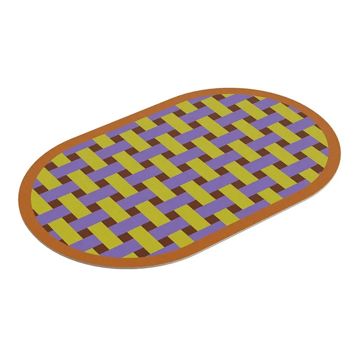 Woven Plaid Oval Bathroom Mat