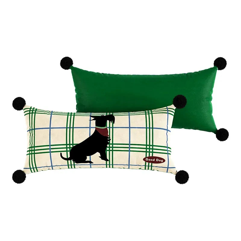 Vintage Plaid Terrier Lumbar PIllow