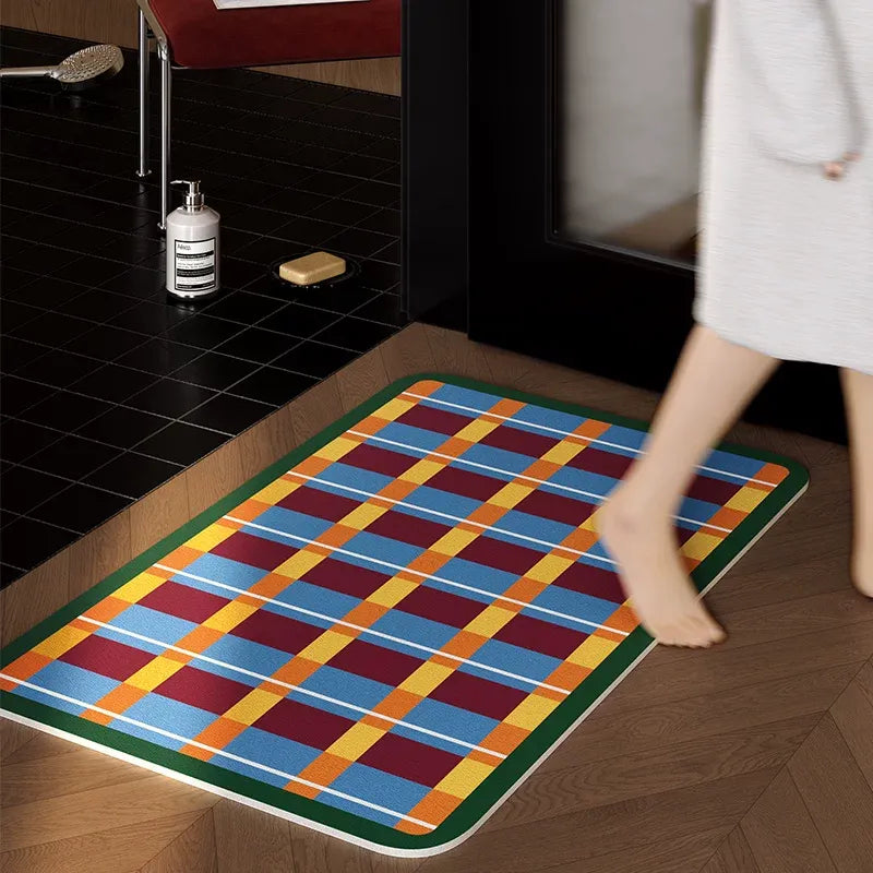 Bright Woven Plaid Bathroom Mat