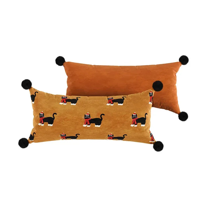 Red & Yellow Cat Pattern Lumbar Pillows