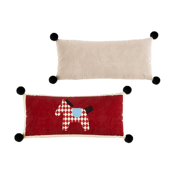 Red & White Horse Pattern Lumbar Pillow