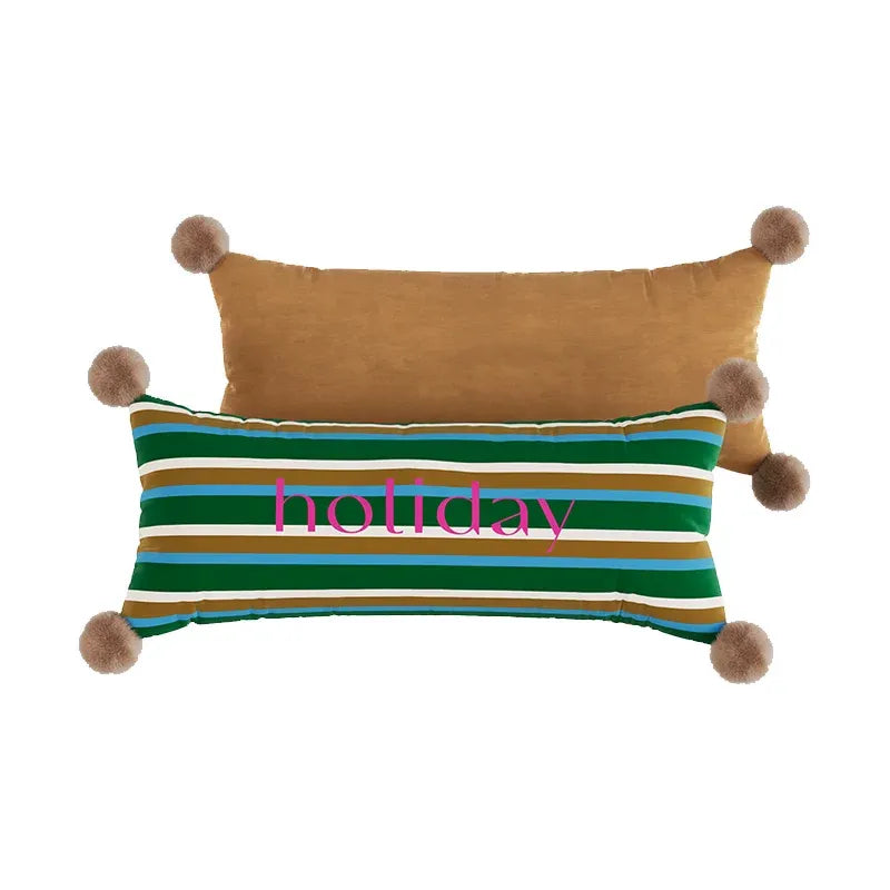 Striped Colorful Holiday Lumbar Pillow