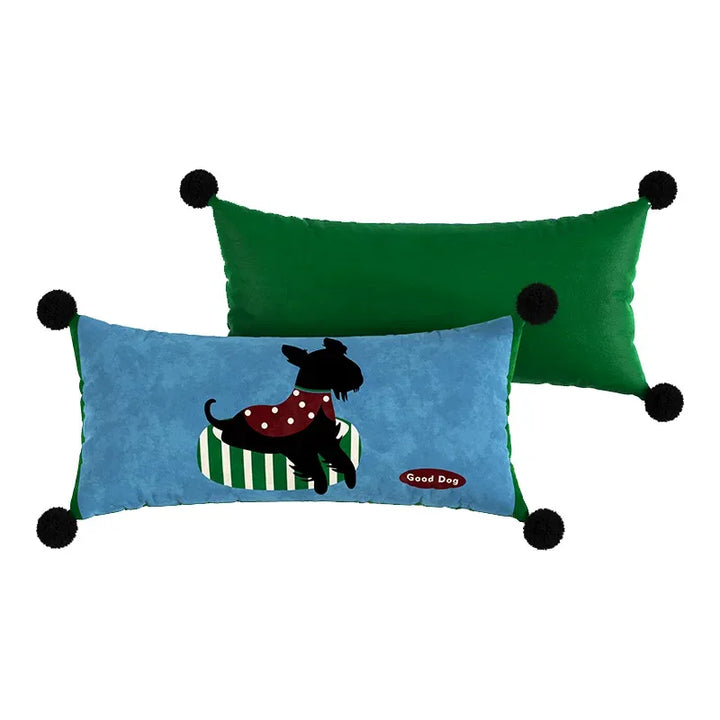 Vintage Plaid Terrier Lumbar PIllow