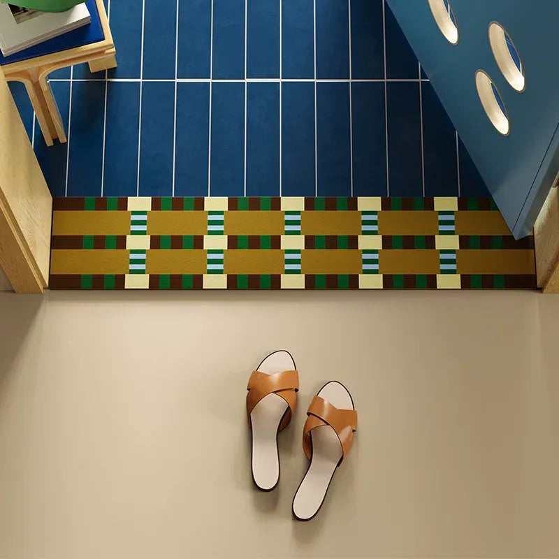 Green Grid Space Narrow Door Mat