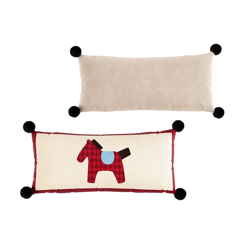 Red & White Horse Pattern Lumbar Pillow