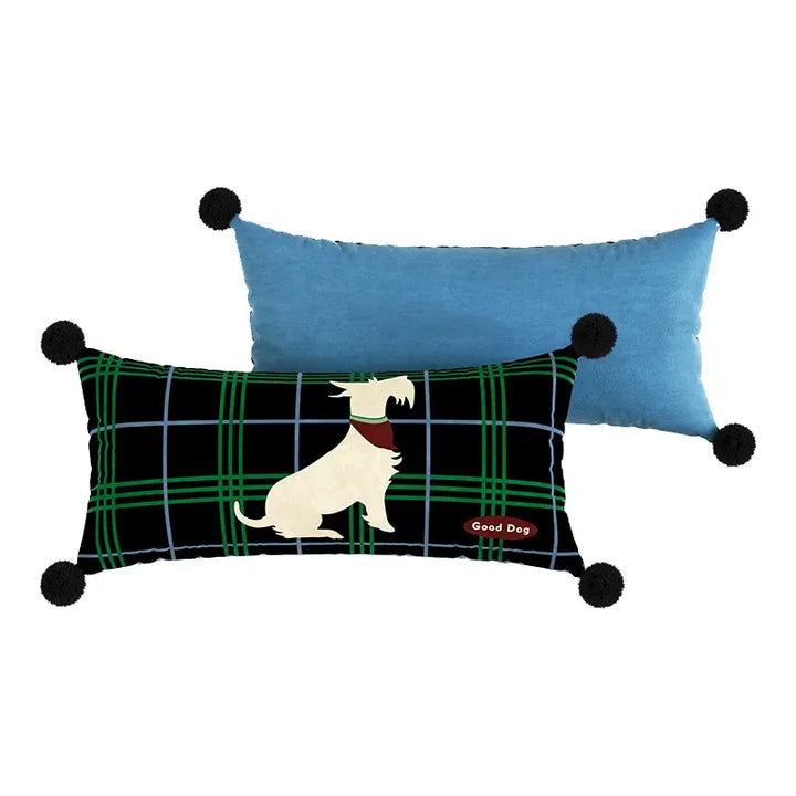 Vintage Plaid Terrier Lumbar PIllow