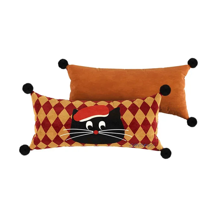 Red & Yellow Cat Pattern Lumbar Pillows