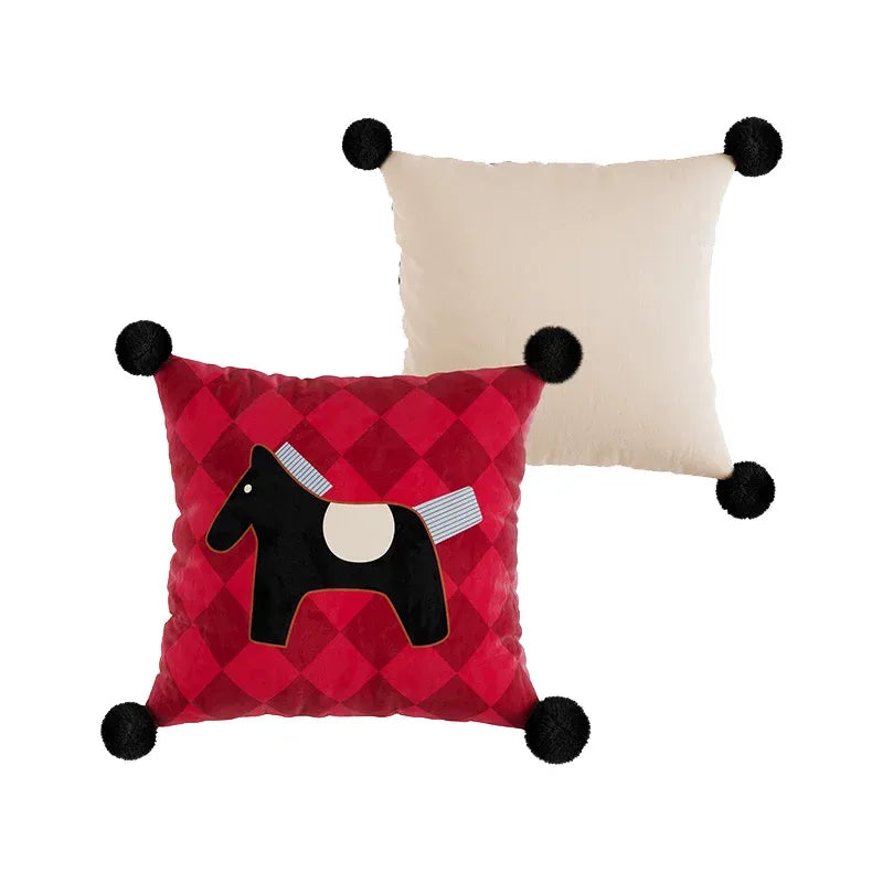 Red & White Horse Pattern Pillows