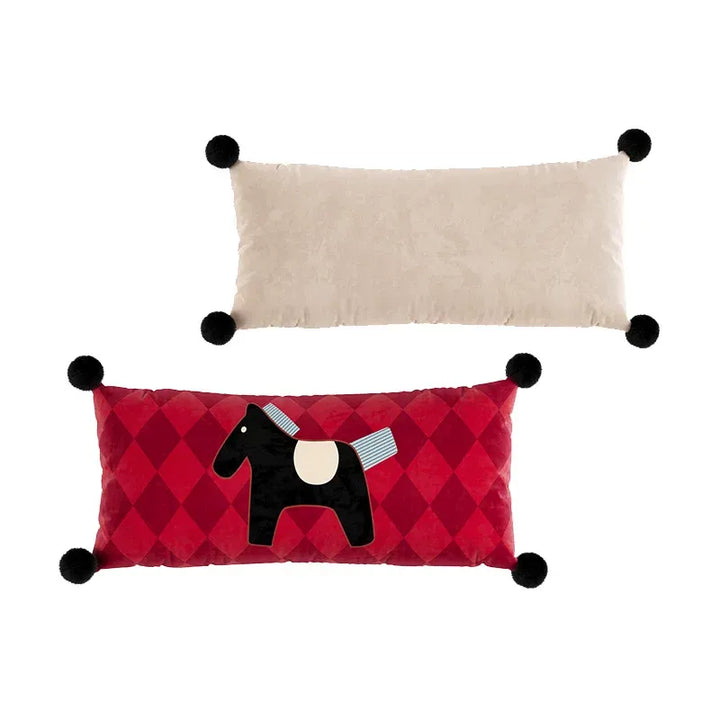 Red & White Horse Pattern Lumbar Pillow