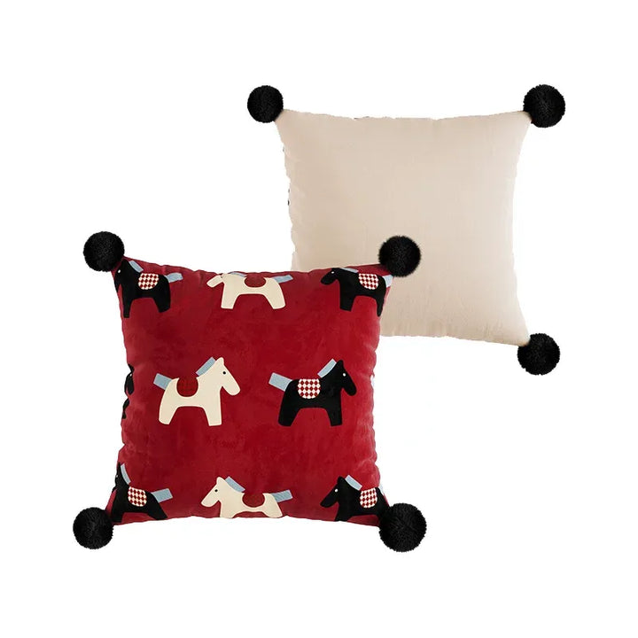 Red & White Horse Pattern Pillows