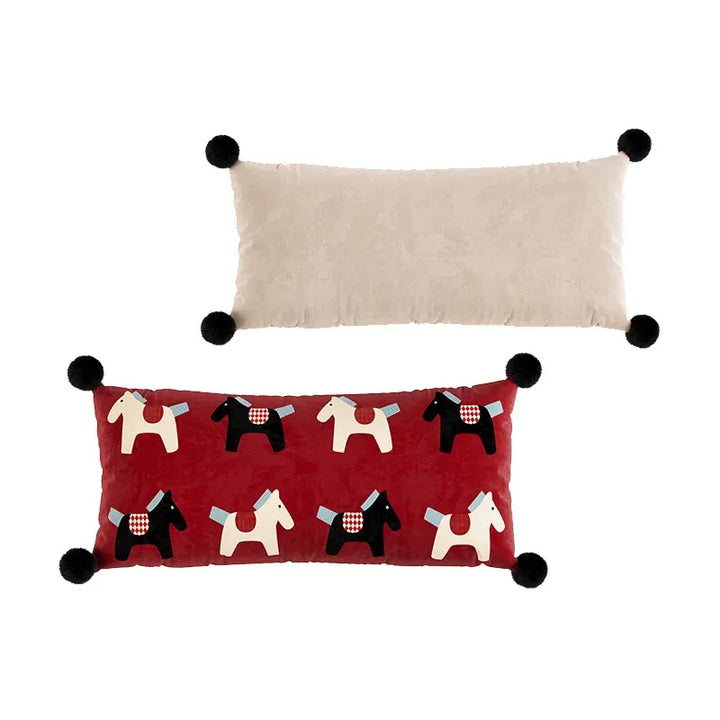 Red & White Horse Pattern Lumbar Pillow