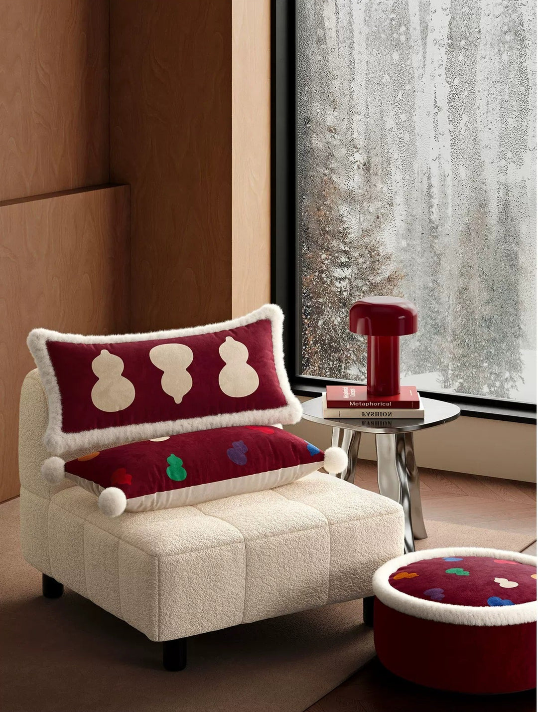 Burgundy Gourd Festive Lumbar Pillow