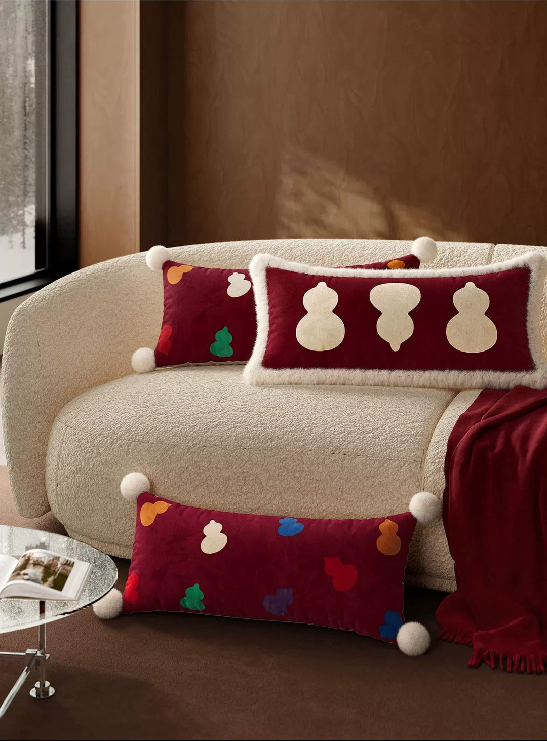 Burgundy Gourd Festive Lumbar Pillow