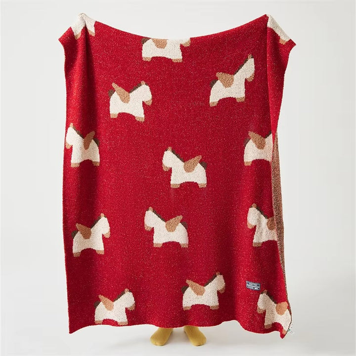 Red Cartoon Horse Pattern Blanket