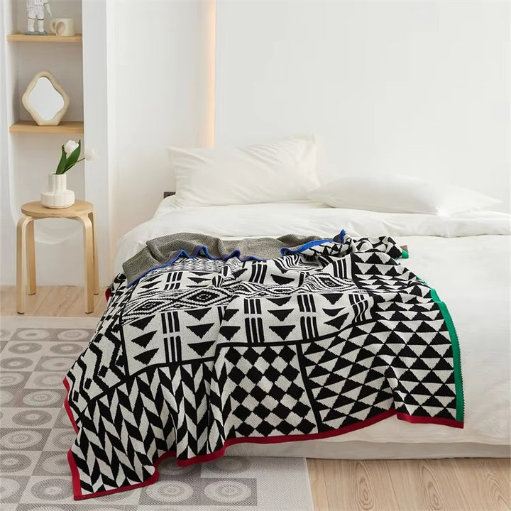 Various Geometric Pattern Blanket with Colorful Trim