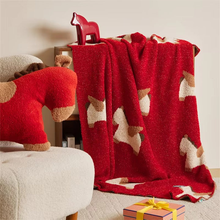 Red Cartoon Horse Pattern Blanket
