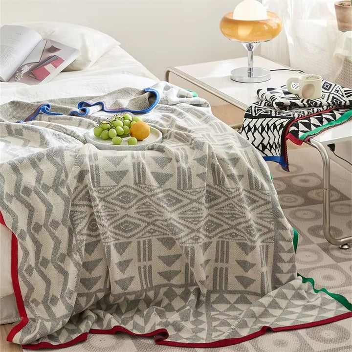 Various Geometric Pattern Blanket with Colorful Trim