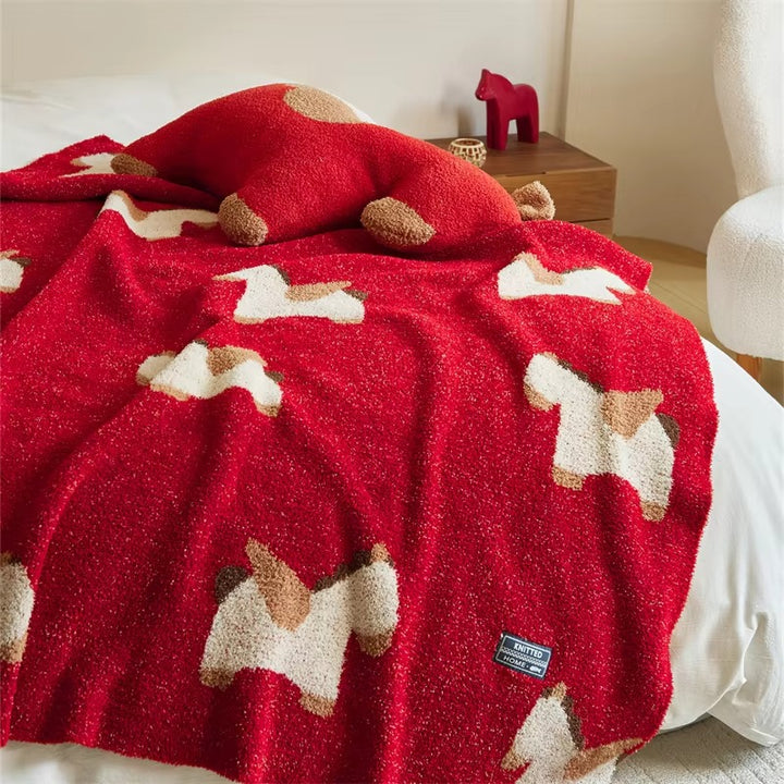 Red Cartoon Horse Pattern Blanket
