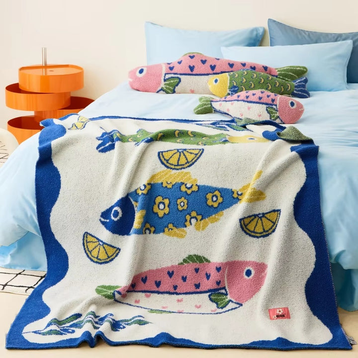 Fish & Lemon Throw Blanket