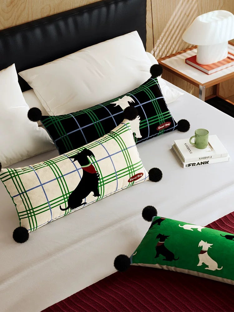 Vintage Plaid Terrier Lumbar PIllow