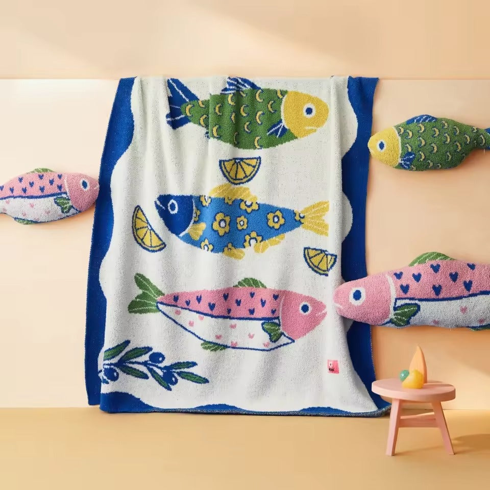 Fish & Lemon Throw Blanket