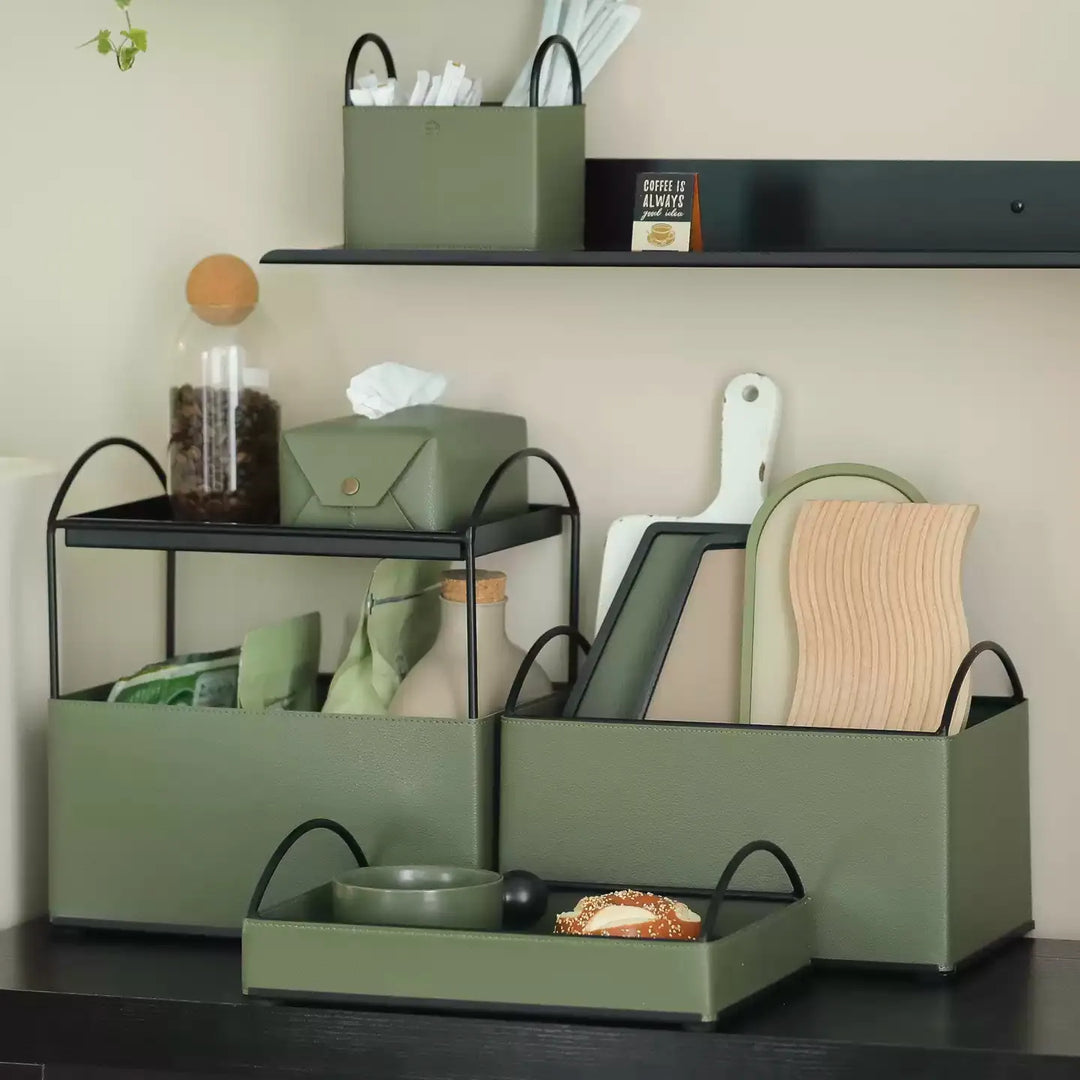 Dark Green Leather Storage Set